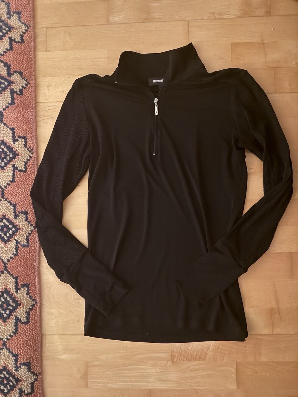 Anatomie Stacy Quarter Zip Ribbed Sleeves Black M